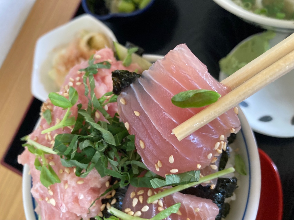 くわっちー食堂 春のミニネギトロ丼とミニマグロ丼のそばセット